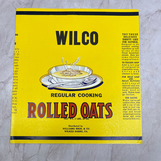 Wilco Regular Cooking Rolled Oats Label Williams Bros. & Co. Wilkes Barre PA A19