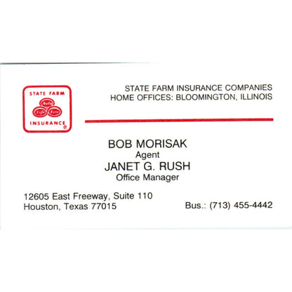 Bob Morisak Janet G. Rush State Farm Ins Houston Vintage Business Card SD8-B21