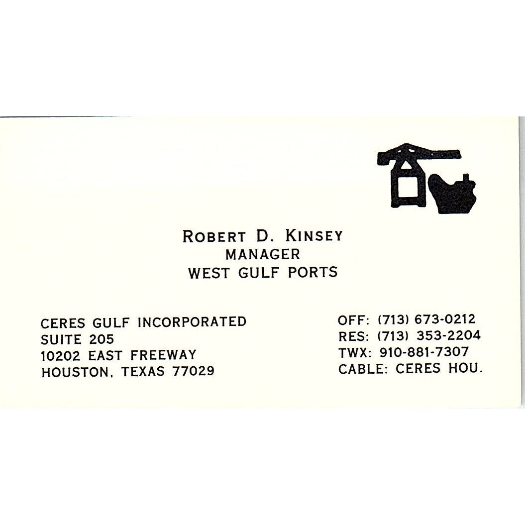 Robert D Kinsey Ceres Gulf Inc Houston Vintage Business Card SC9-B3