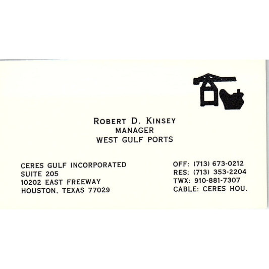 Robert D Kinsey Ceres Gulf Inc Houston Vintage Business Card SC9-B3