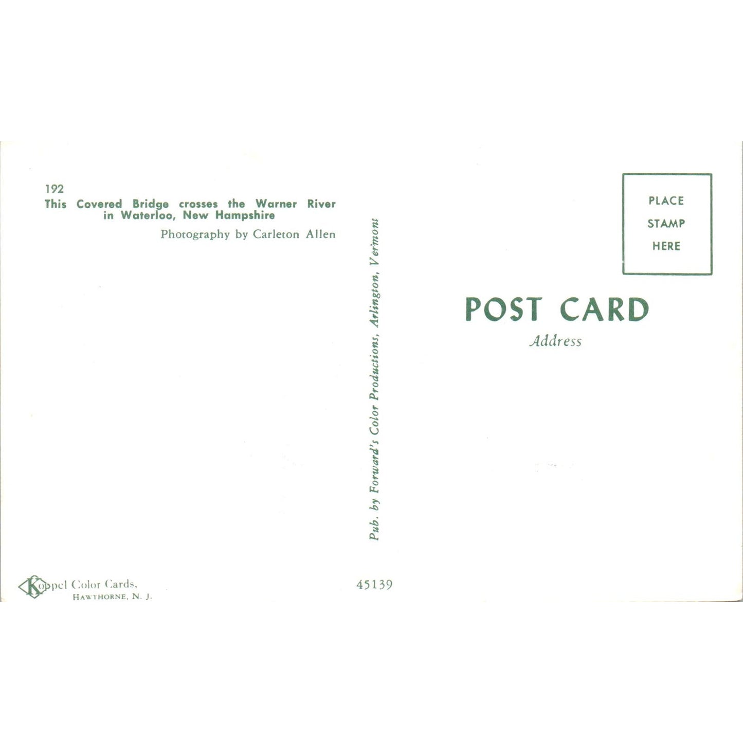 Warner River Bridge Waterloo NH Vintage Covered Bridge Postcard PC15