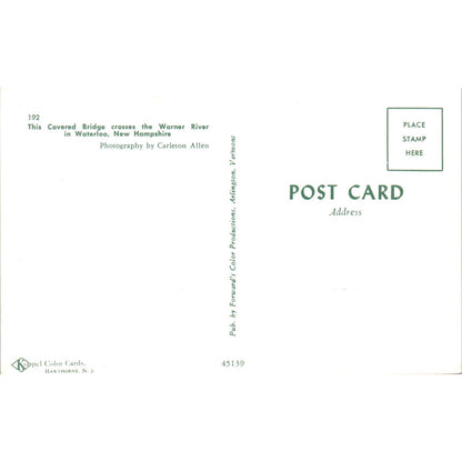 Warner River Bridge Waterloo NH Vintage Covered Bridge Postcard PC15