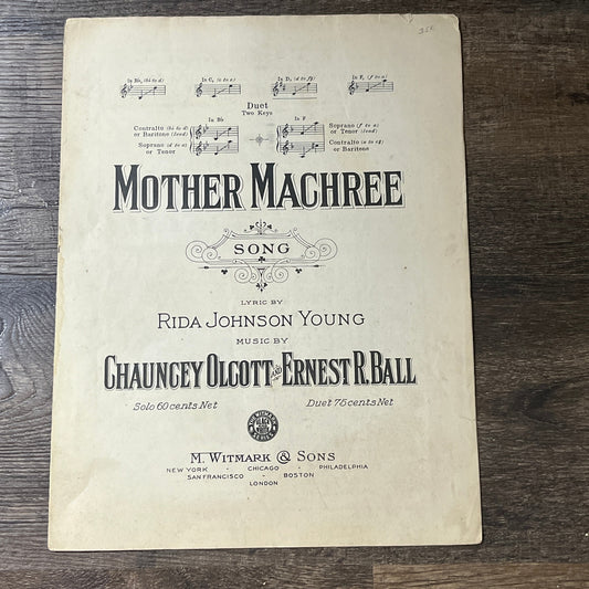 Mother Machree Rida Johnson Young 1910 Sheet Music V13