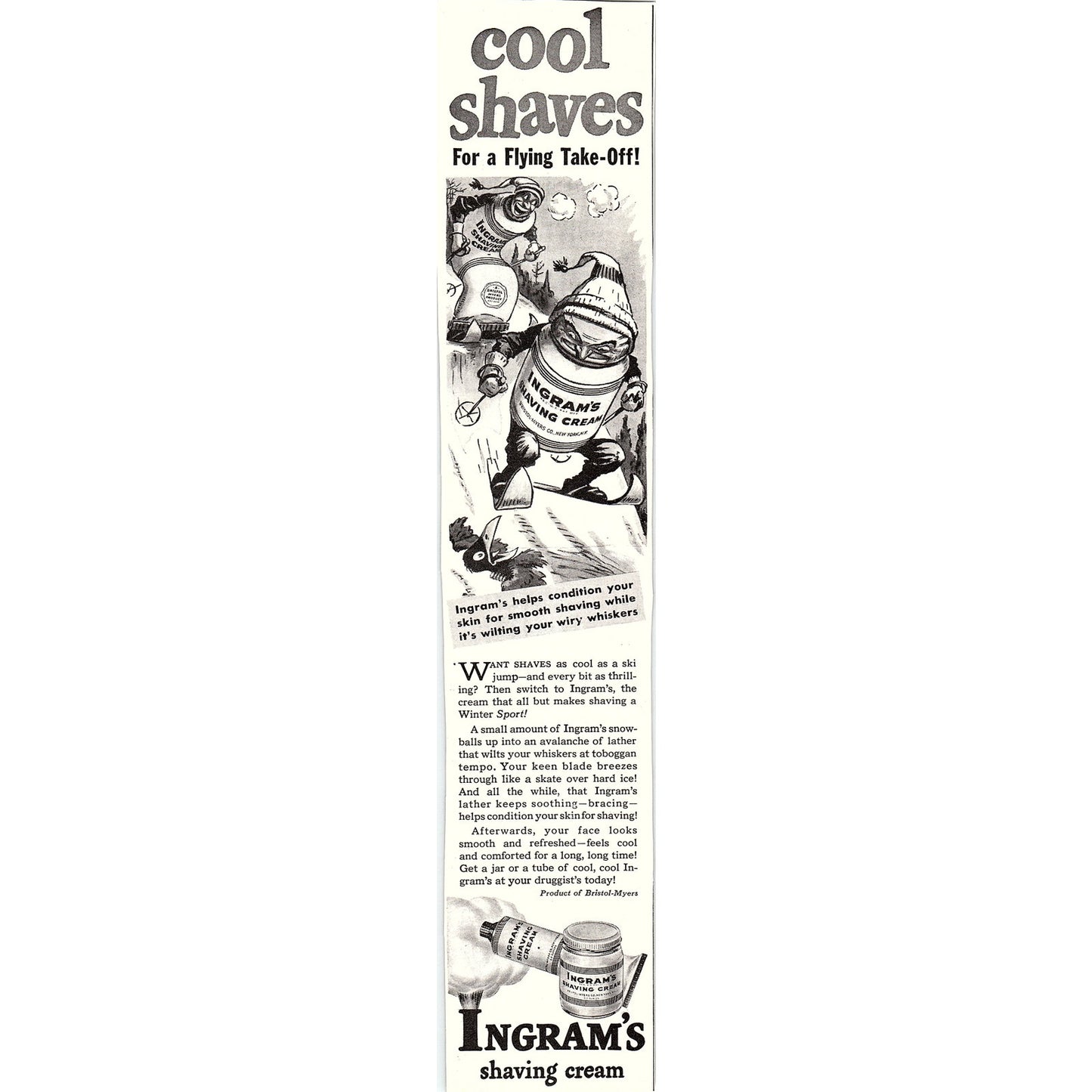 Cool Shaves Ingram's Shaving Cream Bristol-Myers 1943 WWII Magazine Ad AG4-M4
