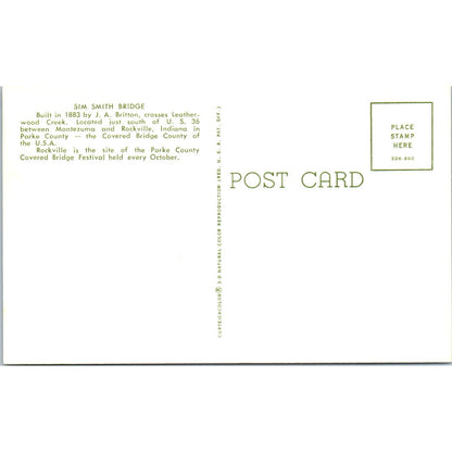 Sim Smith Bridge Parke County 23 IN Vintage Covered Bridge Postcard PD5