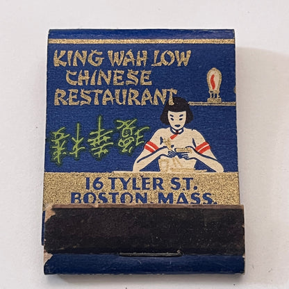 King Wah Low Chinese Restaurant Tyler St Boston MA Vtg Matchbook Cover TB8-MB-10