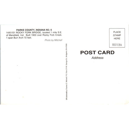 Rocky Fork Bridge Parke County 6 Mansfield IN Covered Bridge Postcard PC15