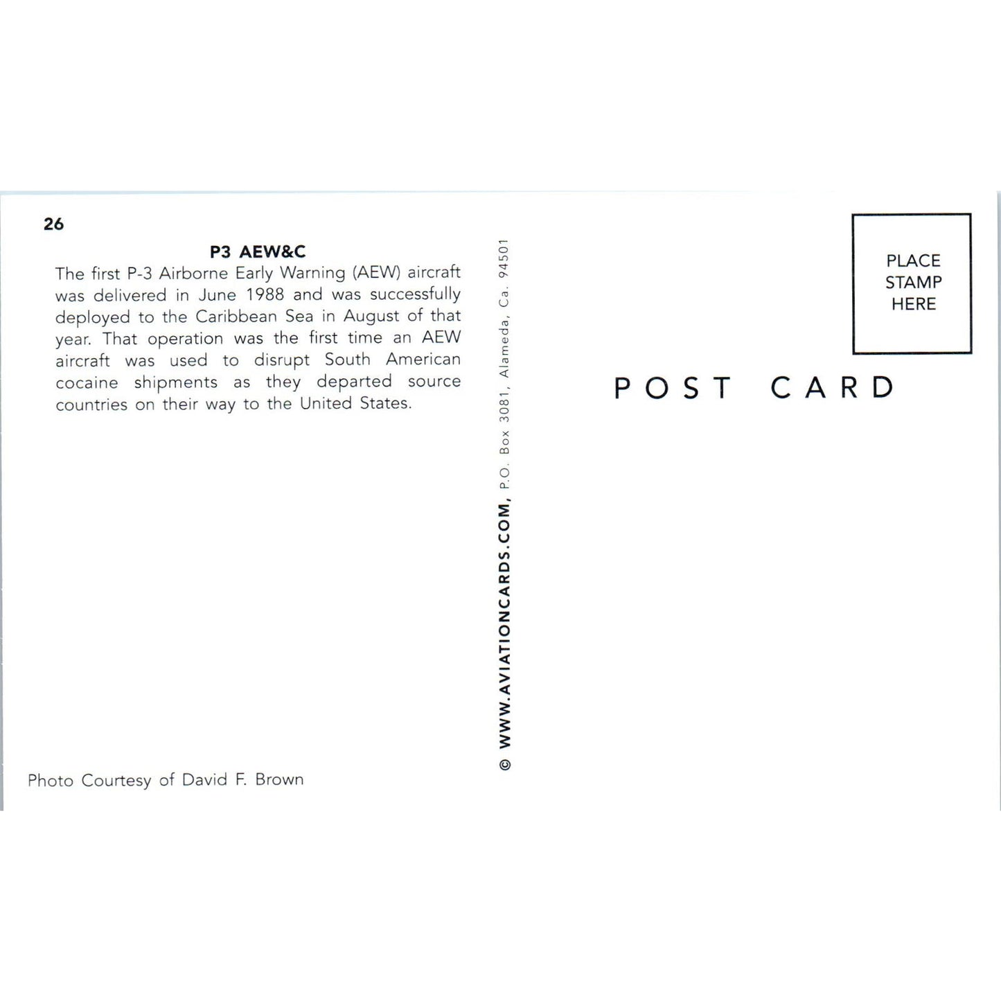 P3 AEW&C Early Warning Aircraft Vintage Postcard PC19