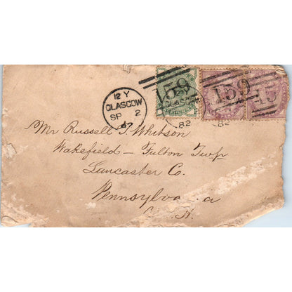 1882 Postal Cover Glasgow Scotland - Russell Whelson Wakefield-Fulton Twp PA D21