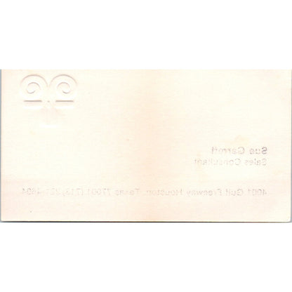 Sue Garrett Finger Office Furniture Houston Vintage Business Card SD8-B20