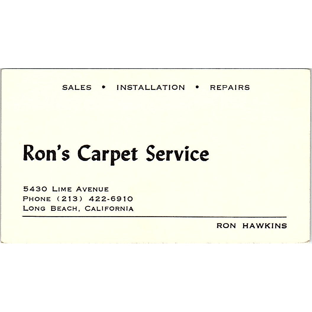 Ron's Carpet Service Ron Hawkins Long Beach CA Vintage Business Card SF3-B6