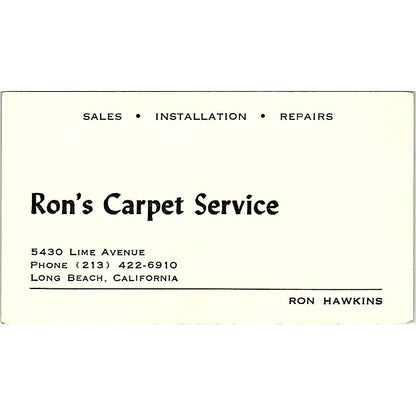 Ron's Carpet Service Ron Hawkins Long Beach CA Vintage Business Card SF3-B6