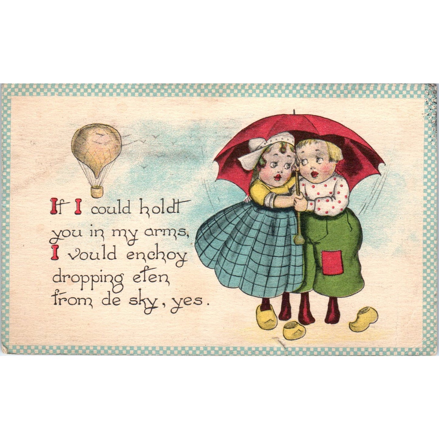 1914 Dutch Children Hot Air Balloon Massena NY Vintage Postcard PD1