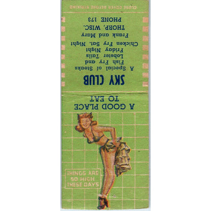 Sky Club Frank & Mary Thorp WI Pinup Vintage Matchbook Cover SD2-Y6