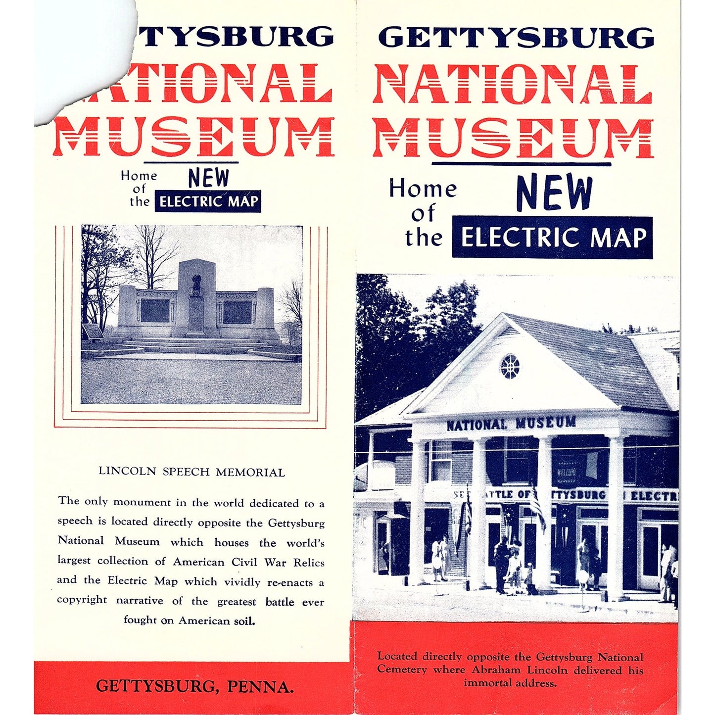 Vintage Gettysburg National Museum New Electric Map PA Travel Brochure TH2-TB2