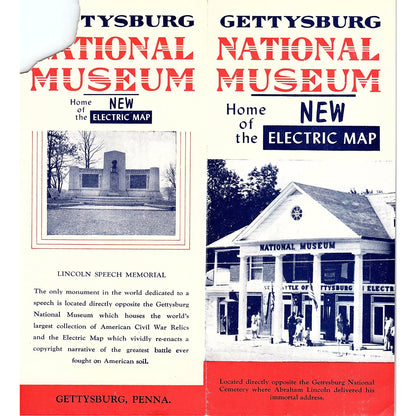 Vintage Gettysburg National Museum New Electric Map PA Travel Brochure TH2-TB2