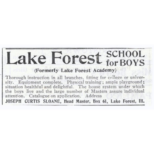 Lake Forest School for Boys Joseph Curtis Sloane IL c1918 Advertisement AE5-SV4