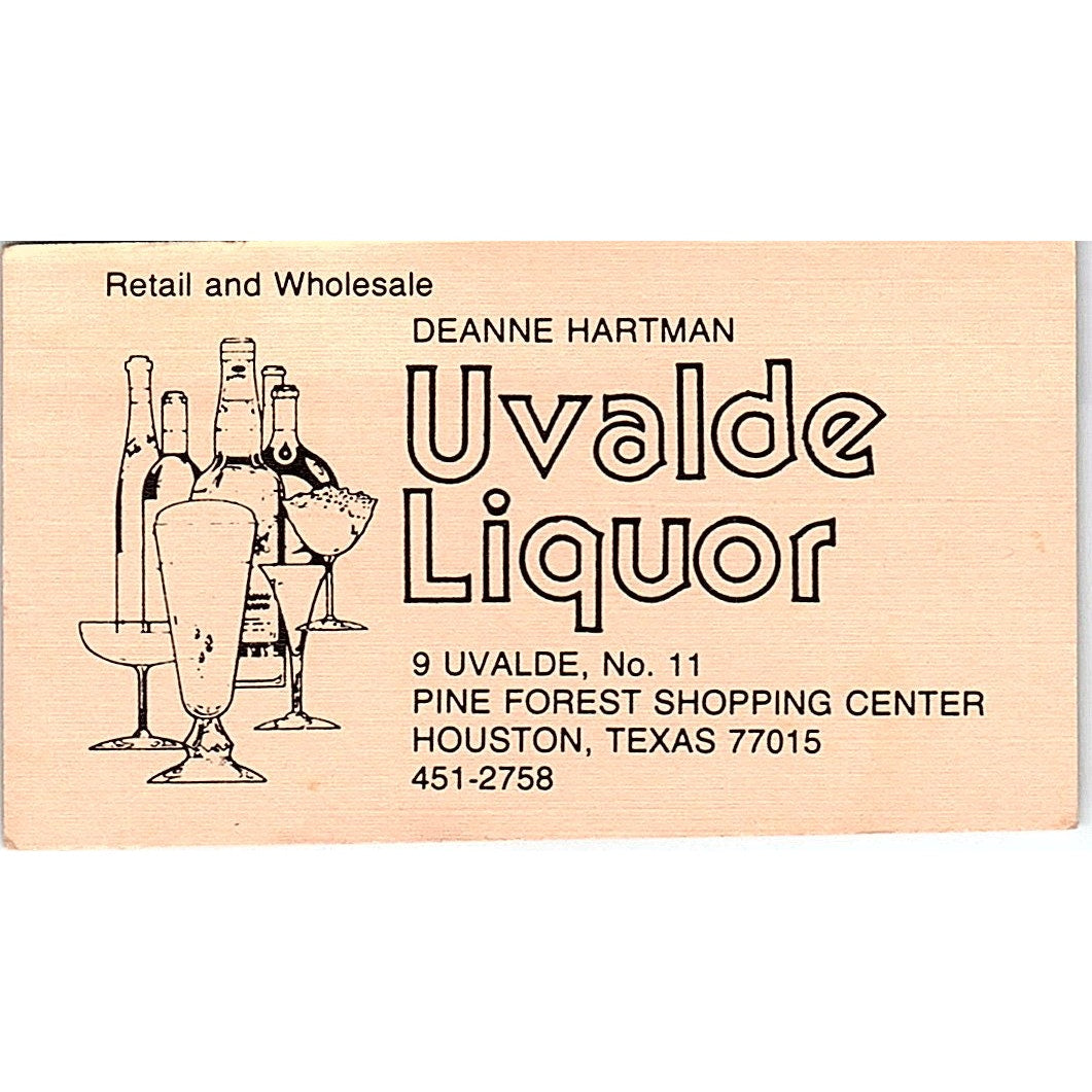 Deanne Hartman Uvalde Liquor Houston TX Vintage Business Card SD9-B5