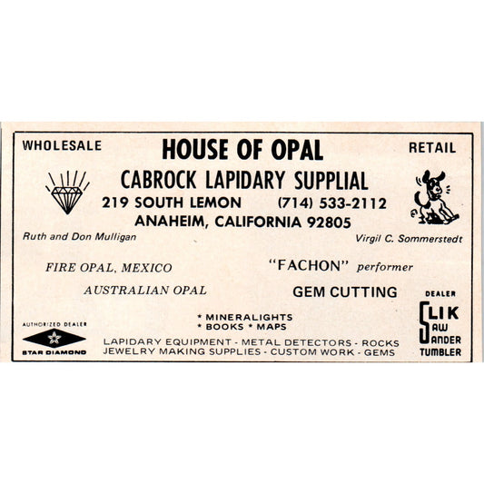 House of Opal Cabrock Lapidary Supplial Anaheim CA 1971 Magazine Ad AD8-R9