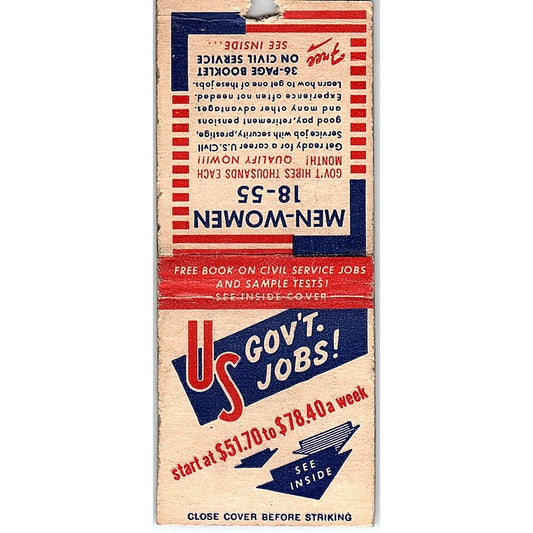 Government Jobs Franklin Institute NY Vintage Matchbook Cover SF3-Y5