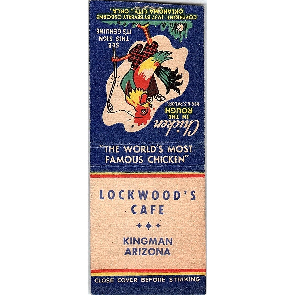 Lockwood's Cafe Kingman Arizona Vintage Matchbook Cover SF3-Y5