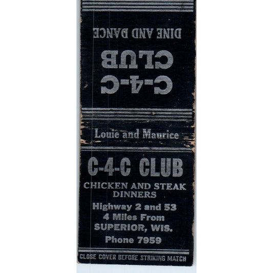 C-4-C Club Superior Wisconsin Louie & Maurice Vintage Matchbook Cover SD4-Y11