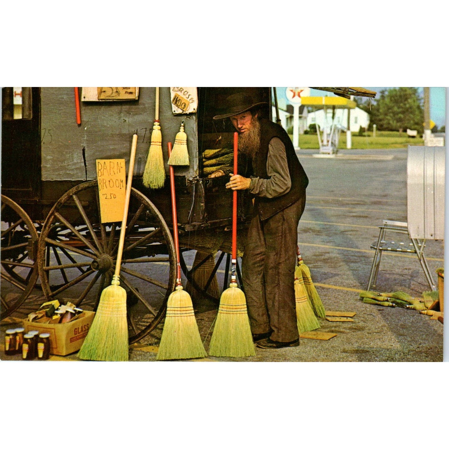 Amish Man Selling Wares Rte 30 Lancaster Pennsylvania Dutch Country Postcard PD8