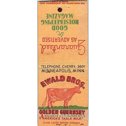 Ewald Bros Golden Guernsey Milk Minneapolis Vintage Matchbook Cover SF3-Y2