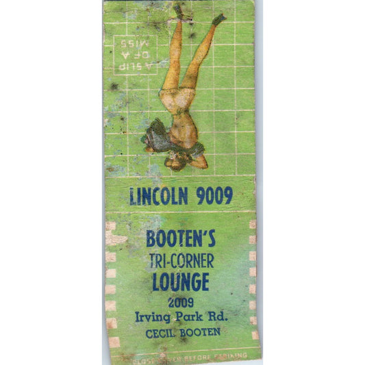 Cecil Booten's Tri-Corner Lounge Irving Park Rd Vintage Matchbook Cover SD4-Y7