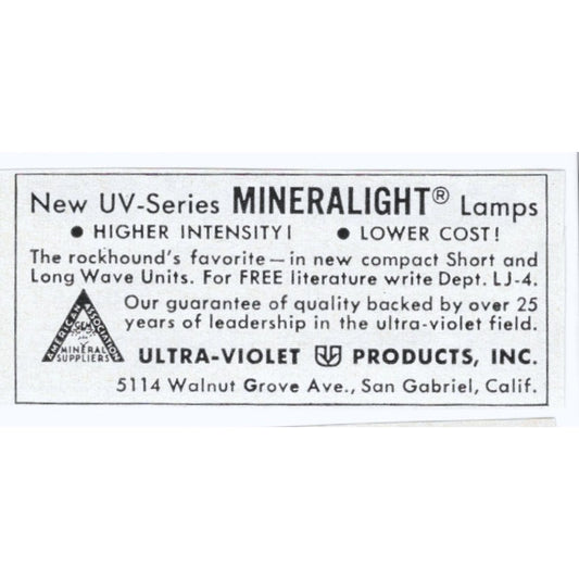 Mineralight Lapidary Lamps Ultra-Violet Products San Gabriel CA 1964 Ad AK6-S9