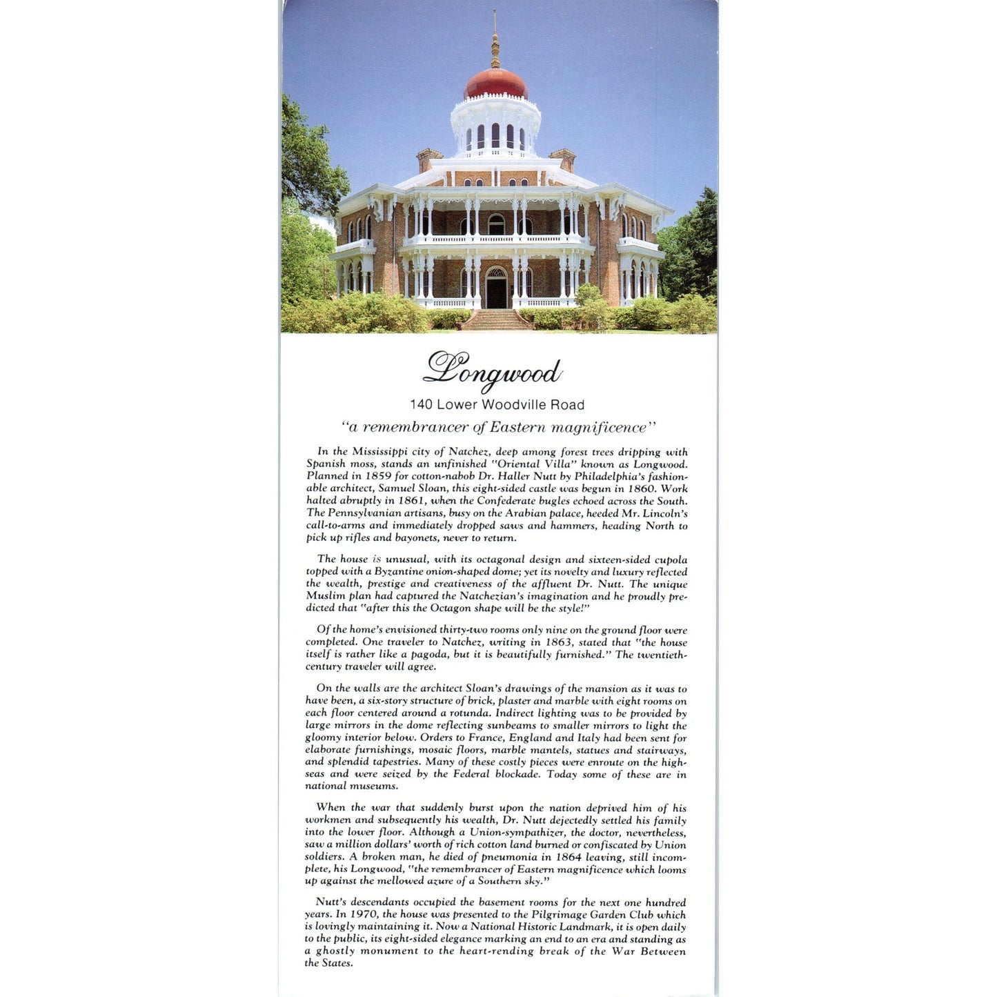 Vintage Natchez MS Pilgrimage Tours Stanton Hall, Longwood Travel Leaflet TF4-B1