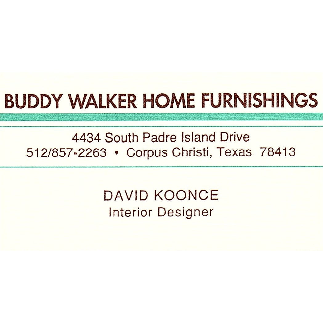 David Koonce Buddy Walker Home Furnishings Corpus Christi Business Card SD9-B12