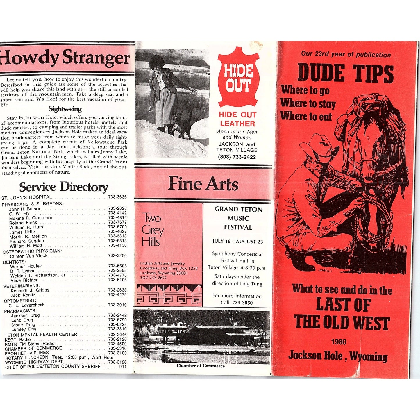 1980 Dude Tips Last of the Old West Jackson Hole Wyoming Travel Brochure TH2-TB4