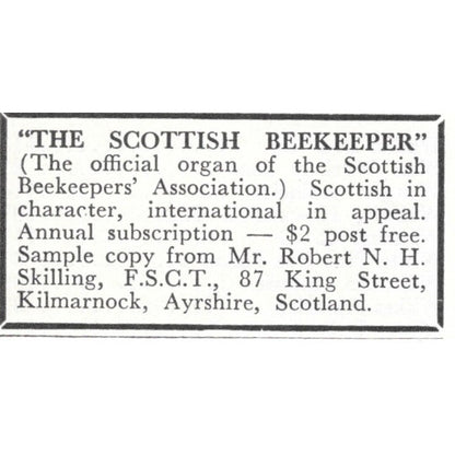 The Scottish Beekeeper Robert N.H. Skilling Ayrshire Scotland 1961 Ad AK6-S13