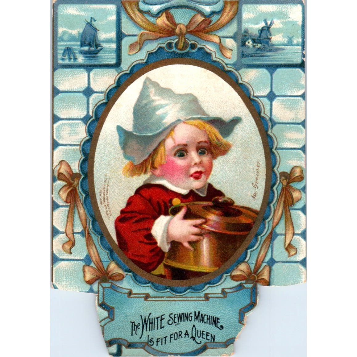 The White Sewing Machine Co. Dutch Boy Antique Trade Card Die Cut AD7