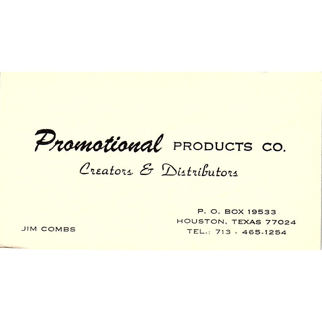 Jim Combs Promotional Products Co Houston TX Vintage Business Card SE3-B16
