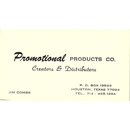 Jim Combs Promotional Products Co Houston TX Vintage Business Card SE3-B16