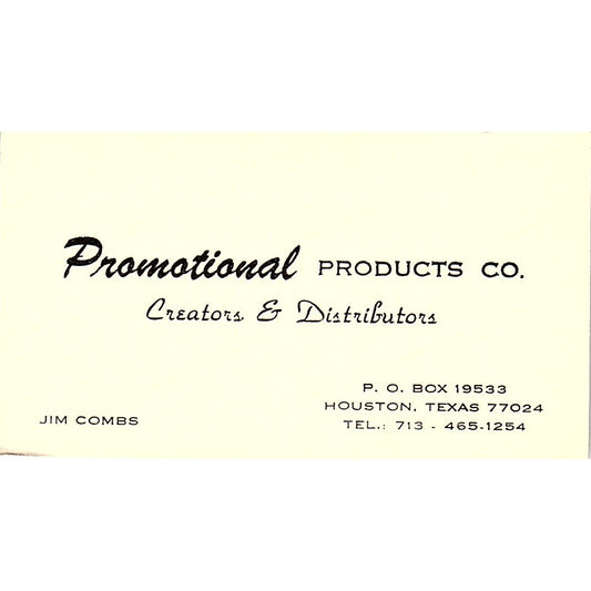 Jim Combs Promotional Products Co Houston TX Vintage Business Card SE3-B16