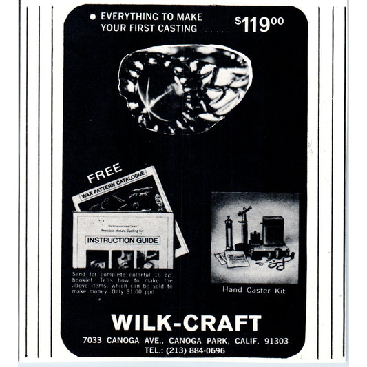 Wilk-Craft Casting Kits Canoga Park CA 1971 Magazine Ad AD8-R9