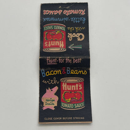 Hunts Tomato Sauce Bacon and Beans Recipe Vintage Matchbook Cover MM2-7