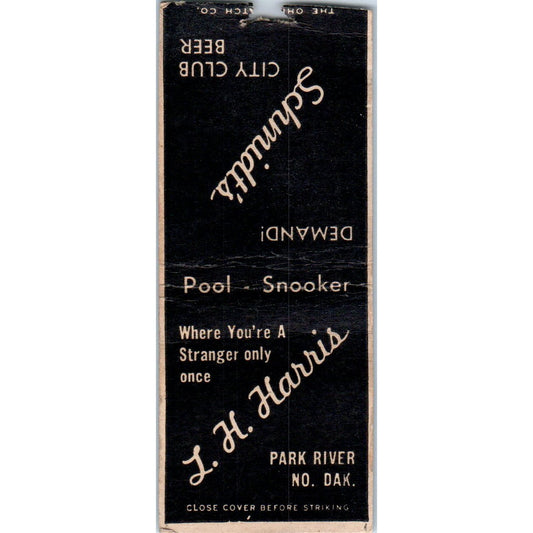 L.H. Harris Park River North Dakota Pool Snooker Vintage Matchbook Cover SD4-Y12