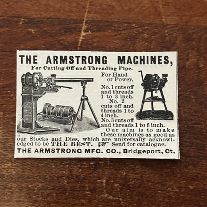 Armstrong Pipe Cutting Machines Bridgeport CT Original Advertisement AD8-P29