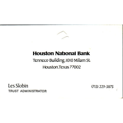 Les Slobin Houston National Bank TX Vintage Business Card SE3-B9