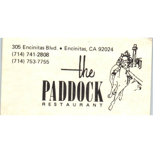 The Paddock Restaurant Encinitas, Christophers Oceanside CA Business Card SD8-B6