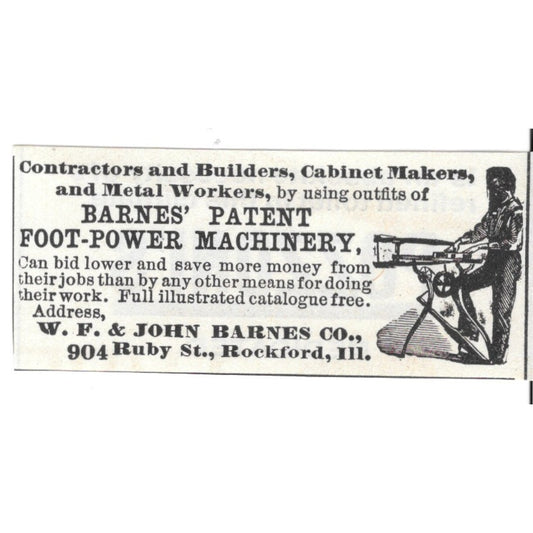 W.F. & John Barnes Co Patent Foot Power Machinery Rockford IL 1892 Ad AG2-S21
