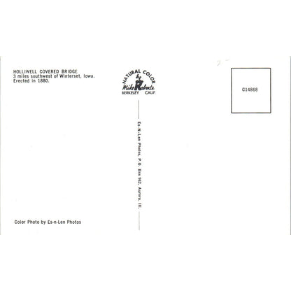 Holliwell Bridge Winterset Iowa Covered Bridge Postcard PC7