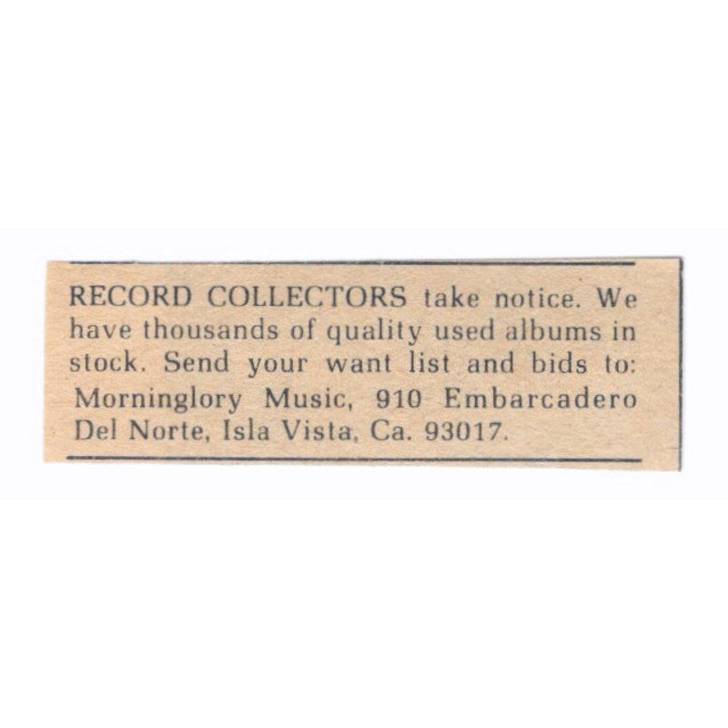 Morninglory Music Records Del Norte Isla Vista CA - 1/2x2 1974 Ad AF6-S8