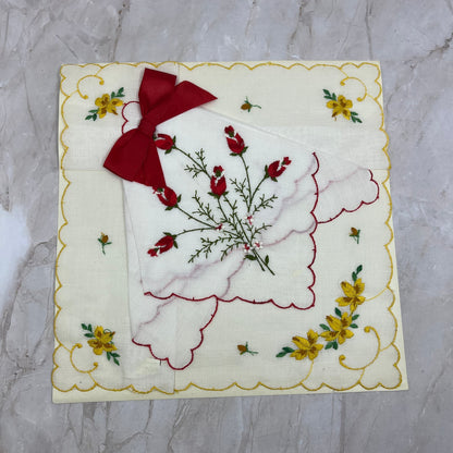 Vintage Swiss Cotton Embroidered Handkerchief Handmade Ornate Floral Bow TF5