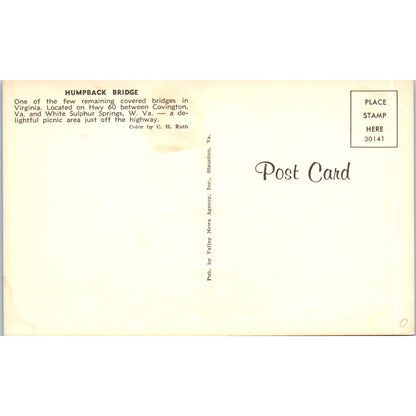 Humpback Bridge Covington VA Vintage Covered Bridge Postcard PC14