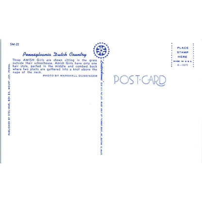 Three Amish Girls at School House Pennsylvania Dutch Country Postcard PD8